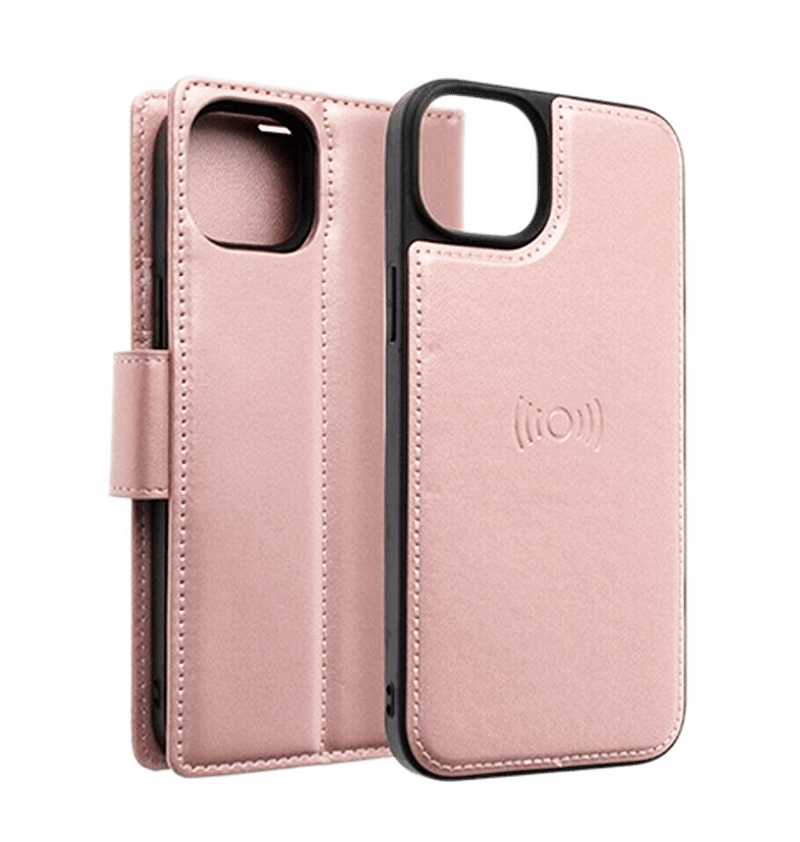Rose Gold Hanman magnetic leather flip wallet case for iPhone 13/14/15/16e, premium and secure