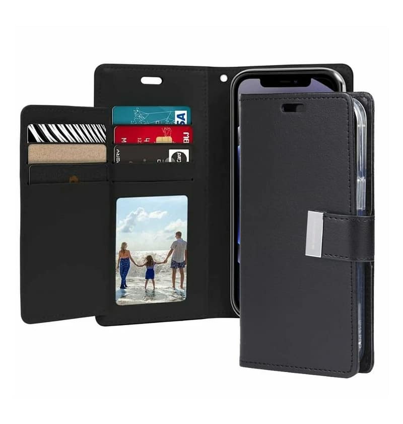 Black/Black Mercury Rich Diary Flip Wallet Case for iPhone 15 Plus, classic and protective
