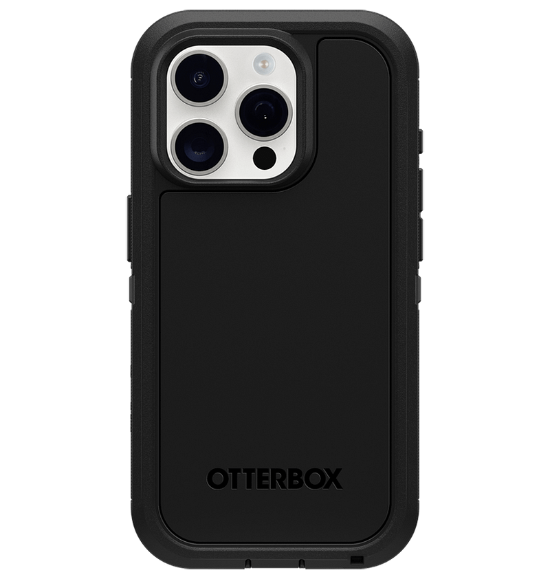 Black Otterbox Defender Xt MagSafe Back Cover for iPhone 15 Pro, durable protection