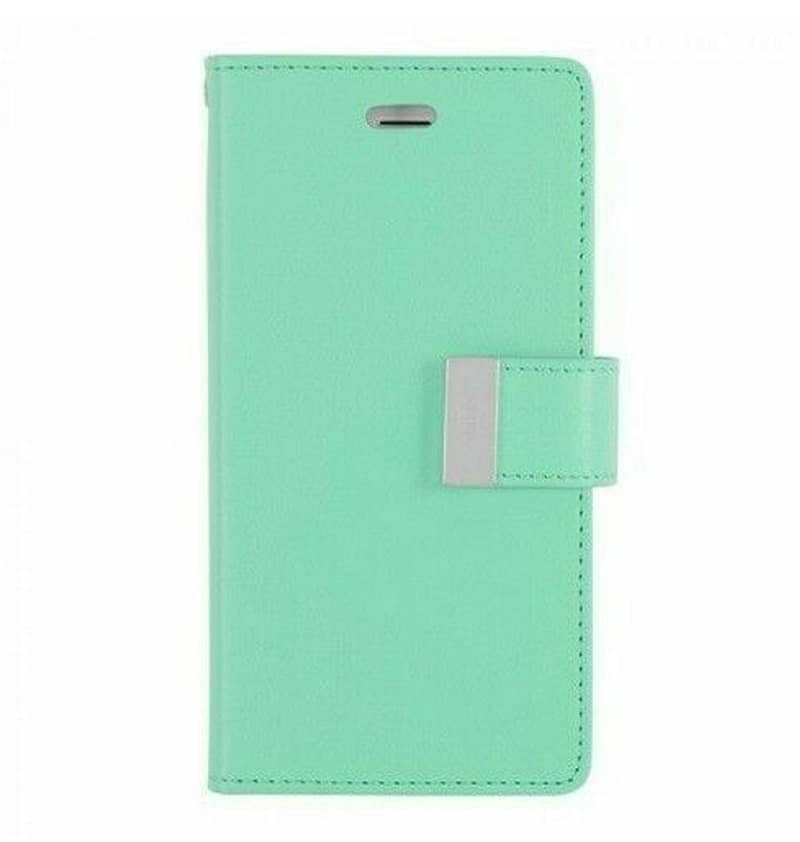 Mint/Navy Mercury Rich Diary flip wallet case for iPhone 13 Pro, sleek and protective