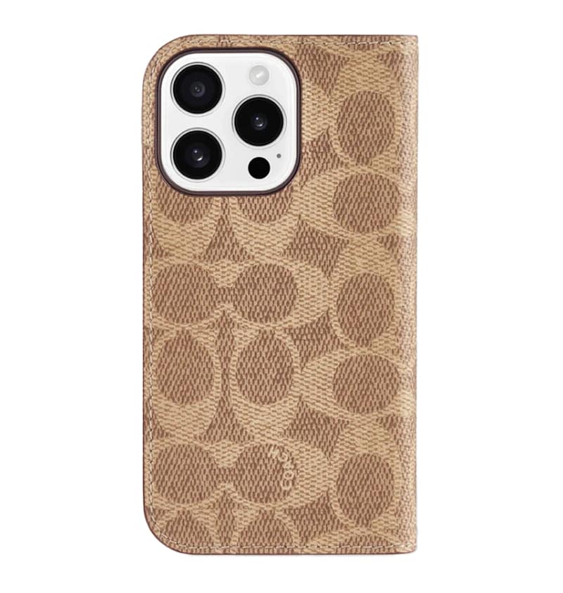 iPhone 16 Pro Folio Case – Signature Tan | Coach Premium Protective Cover with Slim, Stylish & Durable Design
