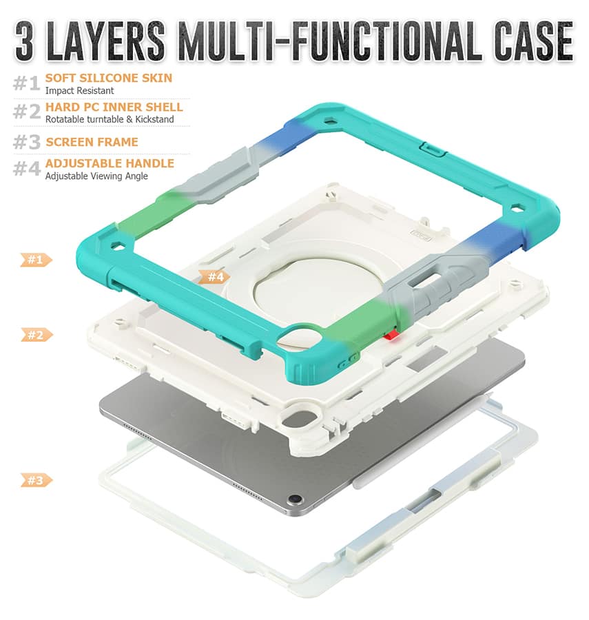 Apple iPad 10.9" (10th Gen) Case – Rainbow Blue | Survivor Generic 360 Rotating Hand Strap Stand, Scratch Protective Cover - Image 5