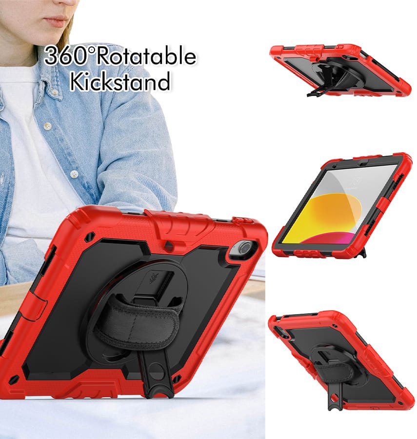 Apple iPad 10.9 (10th Gen) Case - Red |Survivor Generic Rugged Case with Hand Strap, Shockproof & Scratch - Resistant Protective Cover - Image 3