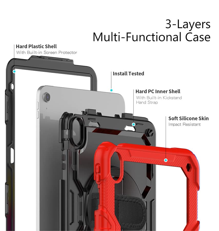 Apple iPad 10.9 (10th Gen) Case - Red |Survivor Generic Rugged Case with Hand Strap, Shockproof & Scratch - Resistant Protective Cover - Image 4
