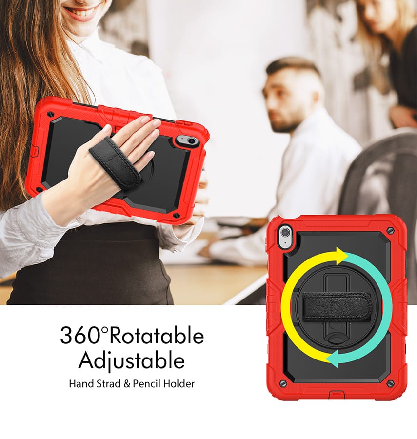 Apple iPad 10.9 (10th Gen) Case - Red |Survivor Generic Rugged Case with Hand Strap, Shockproof & Scratch - Resistant Protective Cover - Image 5