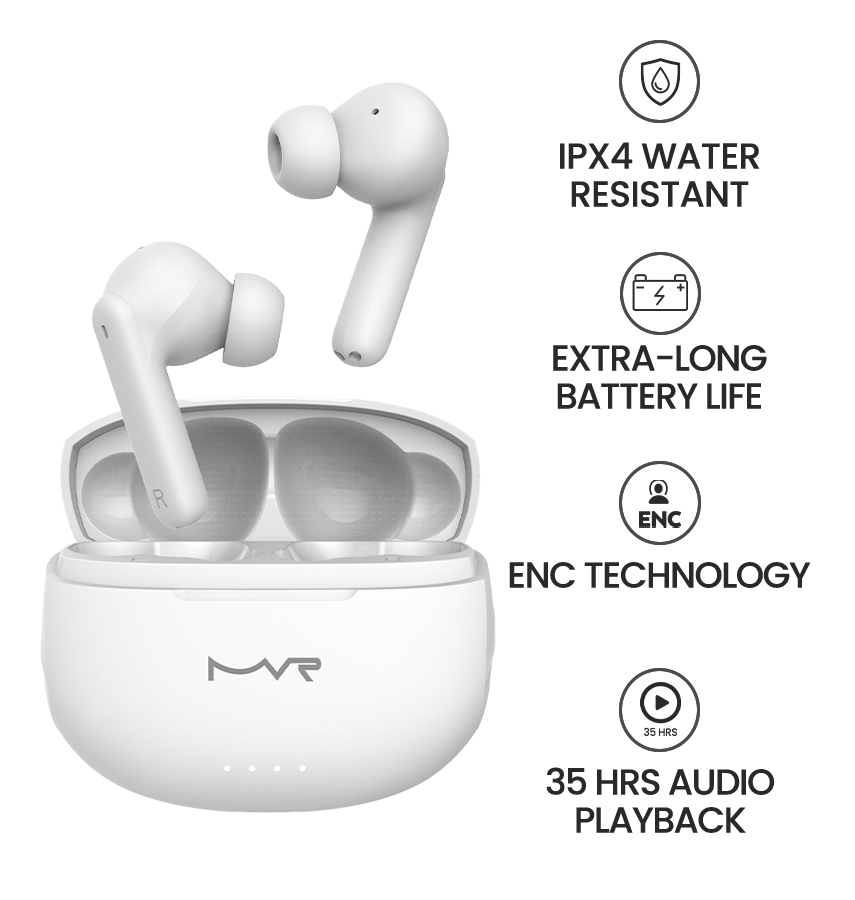 MVR Owl True Wireless Earbuds – White | Active Noise Cancelling (ANC), 30H Playtime & IPX5 Waterproof - Image 5