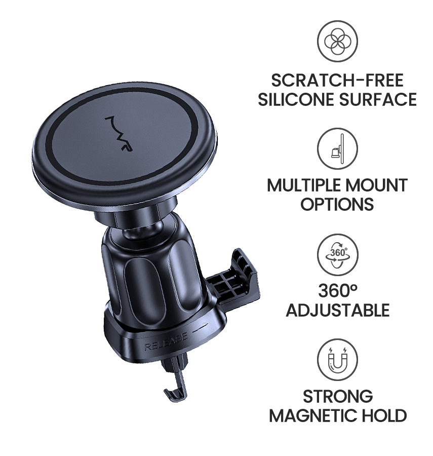 MVR T5 MagSafe Car Charger - Black | 360° Rotating, 15W Fast Charge Wireless Phone Holder - Image 7