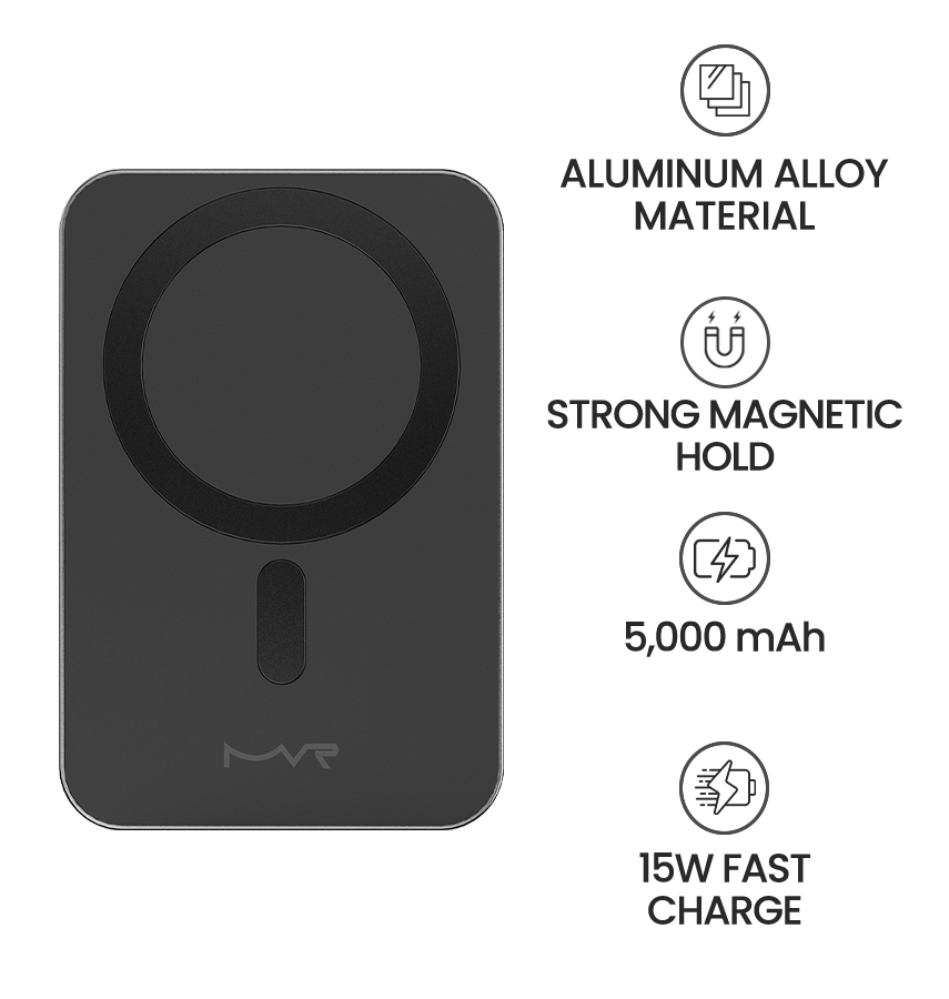 MVR Wireless MagSafe Power Bank - Black | Snap 5000mAh, Ultra Slim Portable Charger - Image 8