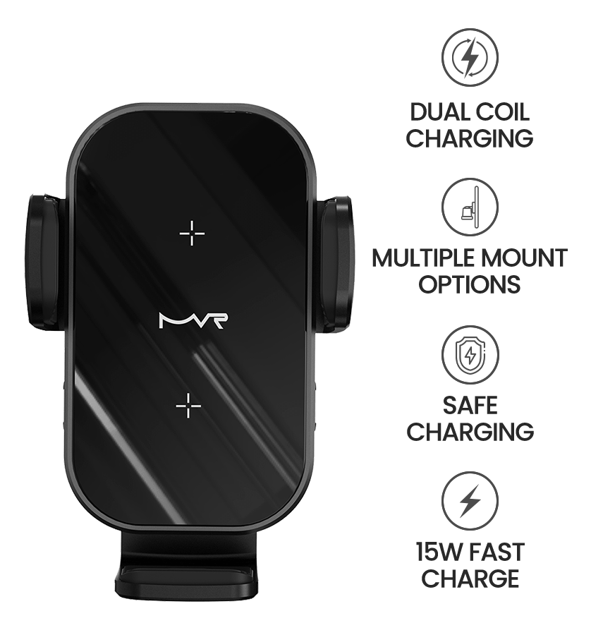 MVR T7 Car Phone Holder - Black | 15W Fast Wireless Charging, Dual – Coil Alignment, One – Hand Operation & Air Vent Clip - Image 8