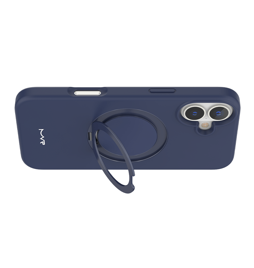 iPhone 16 MVR Liquid Silicone Stand Case - Navy Blue | Soft - Touch, Adjustable Kickstand - Image 4