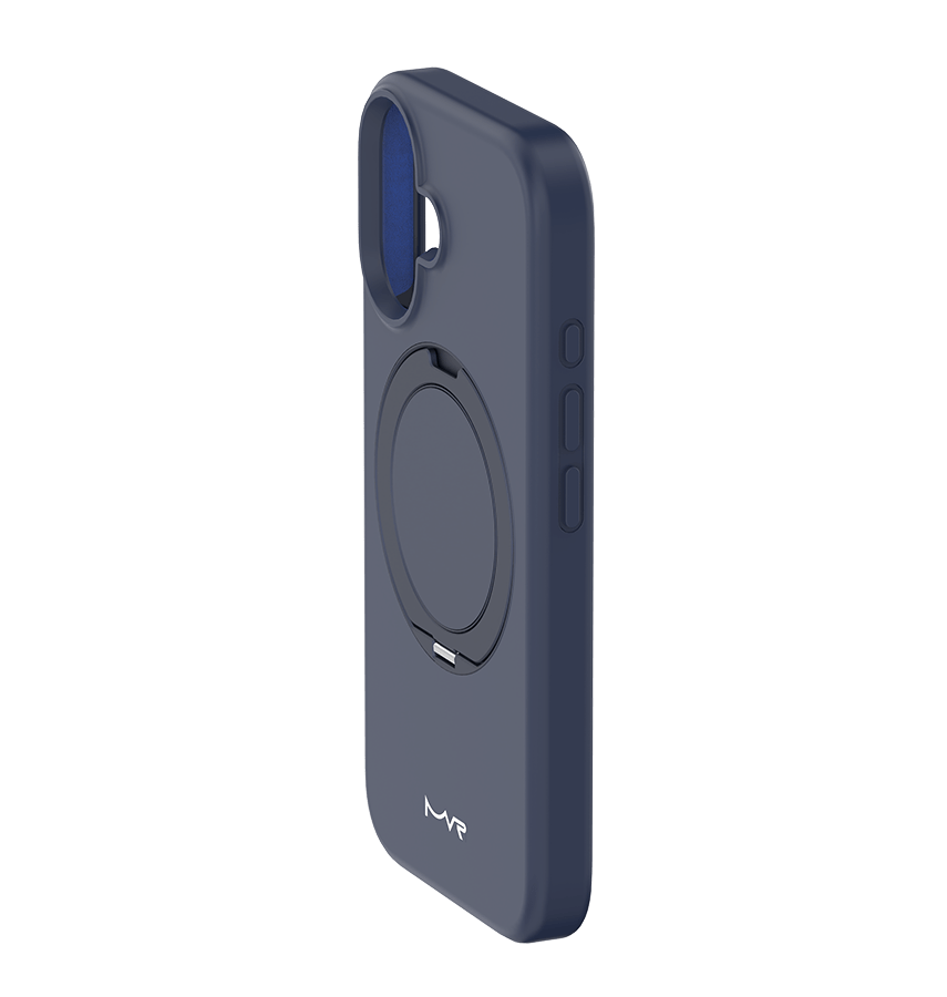 iPhone 16 MVR Liquid Silicone Stand Case - Navy Blue | Soft - Touch, Adjustable Kickstand - Image 2