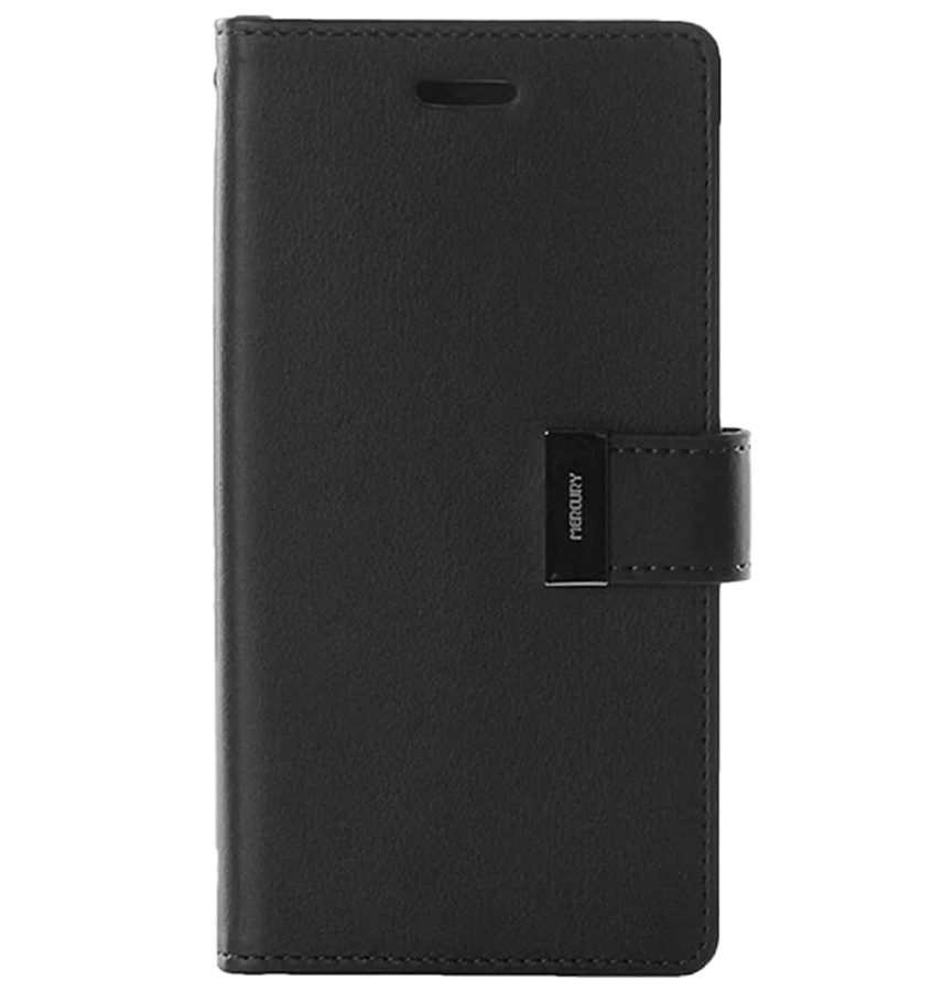Black Mercury Rich Diary flip wallet cover for iPhone 13 Pro Max, elegant and functional design.