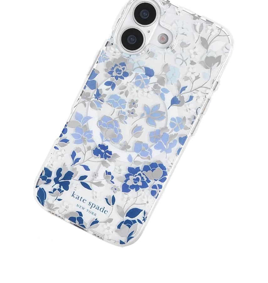 iPhone 17 MagSafe Case – Clear/Blue | Kate Spade 3D Floral Design, Scratch-Resistant, MagSafe Compatible