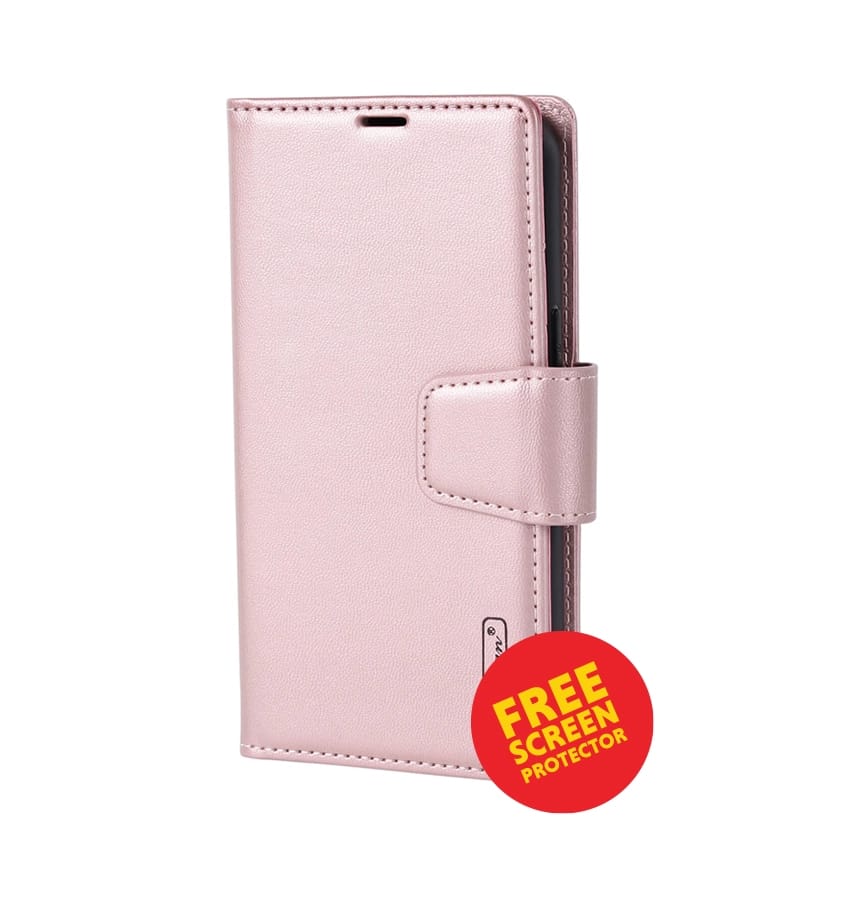 iPhone 17 Air Leather Case – Rose Gold |  Hanman Magnetic Detachable Wallet Design, MagSafe Compatible