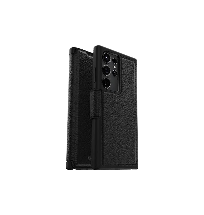 Samsung S23 Ultra Case – Black | OtterBox Strada Series Genuine Leather Folio Stylish & Protective Cover