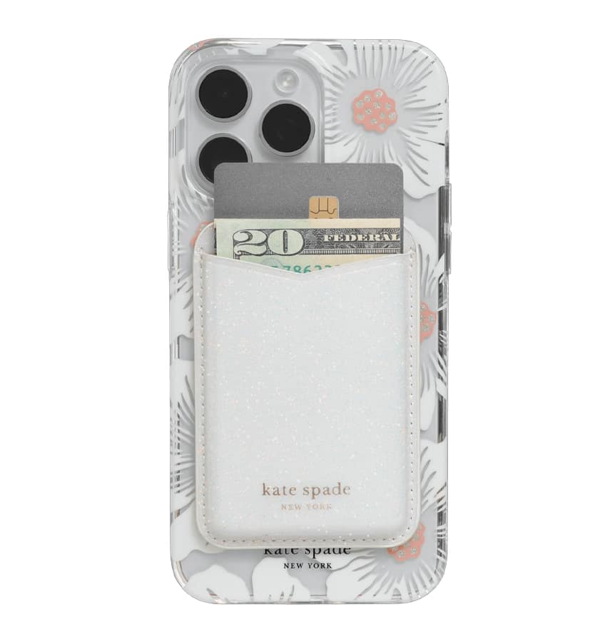 Kate Spade Magnetic Card Holder MagSafe – White Glitter | Stylish & Durable iPhone Card Holder with Secure Magnetic Attachment