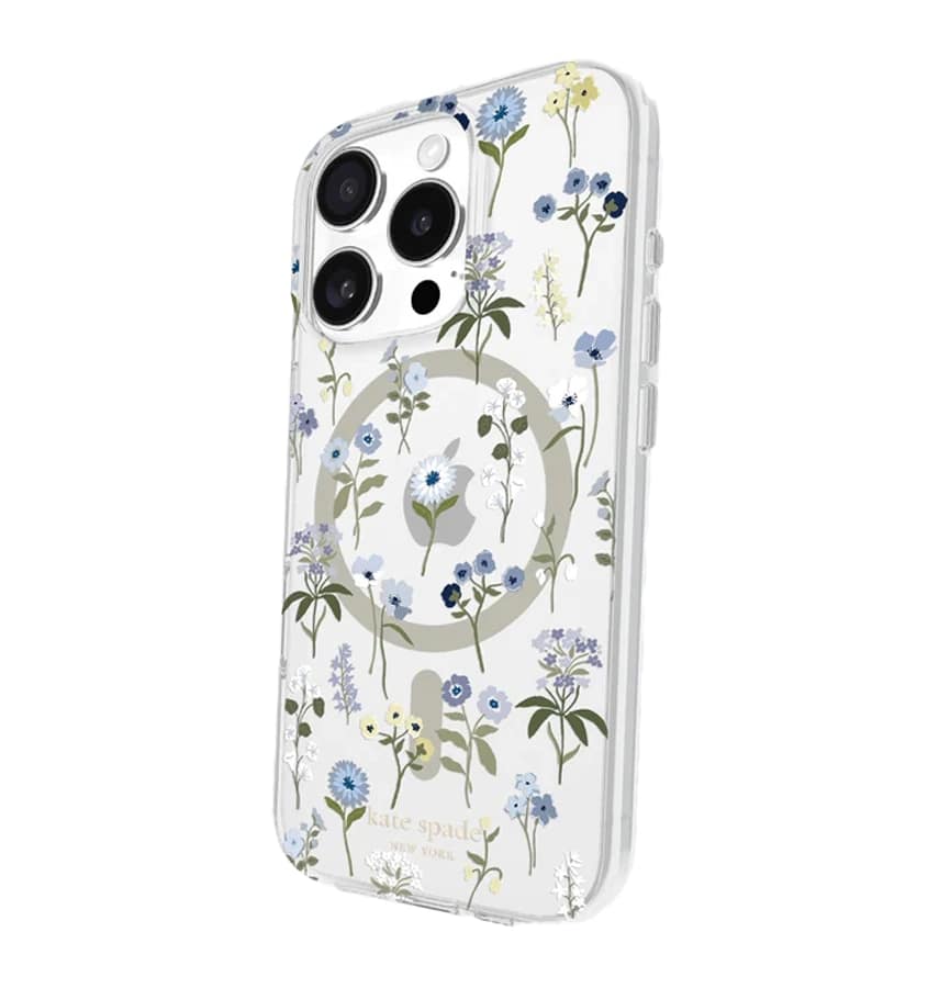 iPhone 16 Pro Precious Bloom MagSafe Case – Clear Blue | Kate Spade Protective Cover with Elegant, Slim & Durable Design