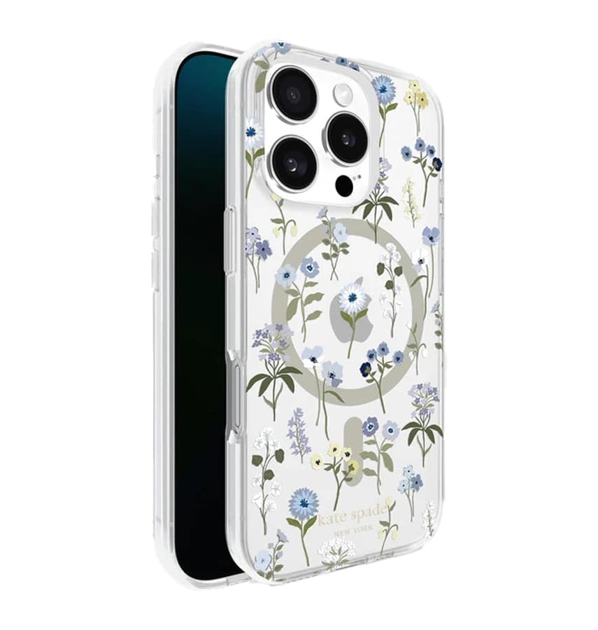 iPhone 16 Pro Precious Bloom MagSafe Case – Clear Blue | Kate Spade Protective Cover with Elegant, Slim & Durable Design