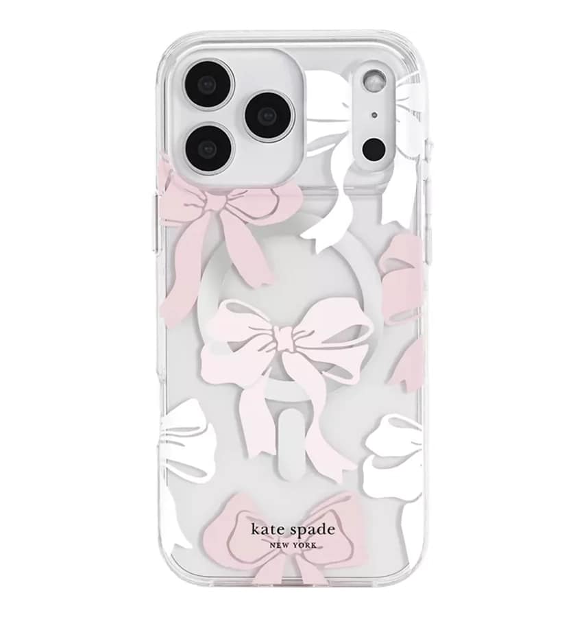 iPhone 17 Pro Max  Tied With a Bow MagSafe Case – Clear/Pink/White | Kate Spade Protective Cover with Stylish, Slim & Durable Design