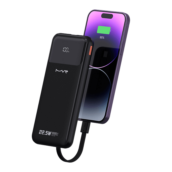 10000mAh Power Bank with Built - in Cable - MVR Rapid 10W Fast Charging | Compact & Portable (Black) - Image 2