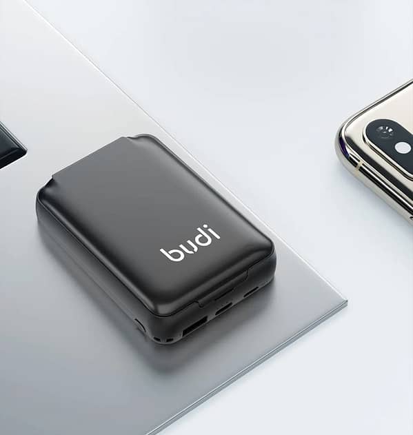 Budi 515P 5000mAh Power Bank - Compact Portable Charger with LED Flashlight & Dual USB Output (White) - Image 2
