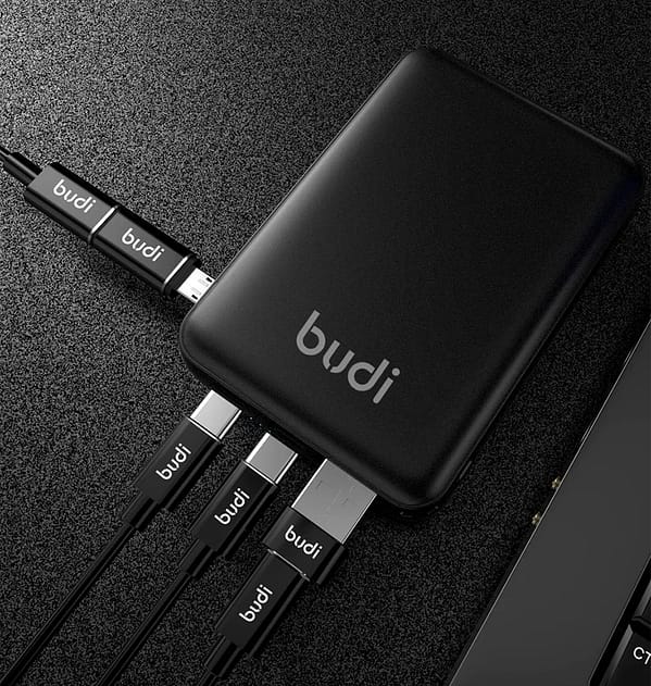 Budi 515P 5000mAh Power Bank - Compact Portable Charger with LED Flashlight & Dual USB Output (White) - Image 3