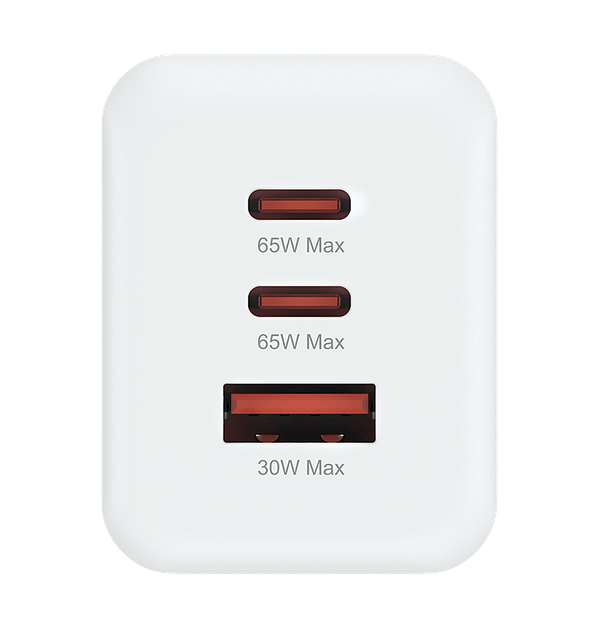 MVR 65W GaN Fast Charger - 3 - Port (USB - C/USB - A) | Ultra - Compact, Foldable Plug for Laptop/Phone (White) - Image 2