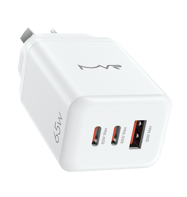 MVR 65W GaN Fast Charger - 3 - Port (USB - C/USB - A) | Ultra - Compact, Foldable Plug for Laptop/Phone (White) - Image 4