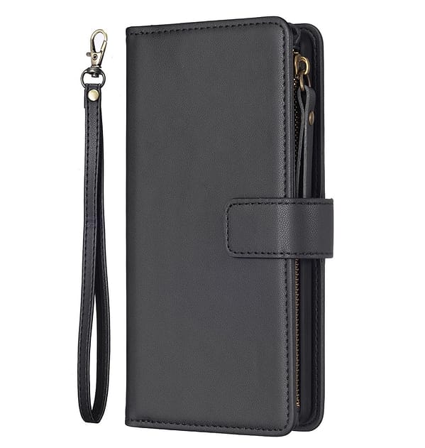 Black Zipper Wallet Flip Case for iPhone 14 Pro Max, durable and practical.