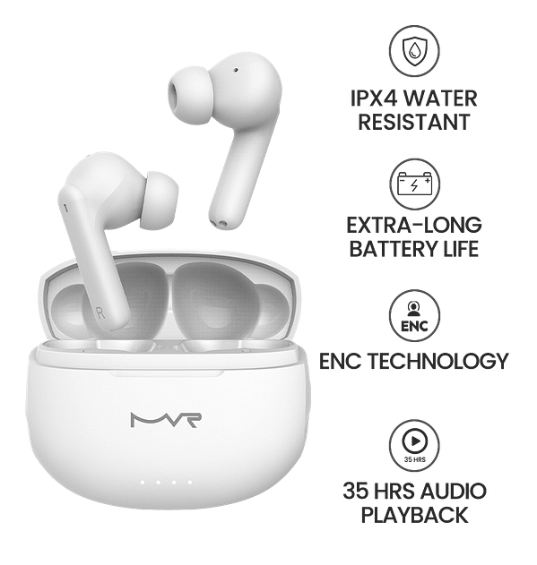 MVR Owl True Wireless Earbuds - White | Active Noise Cancelling (ANC), 30H Playtime & IPX5 Waterproof - Image 5