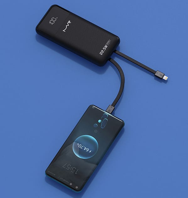 10000mAh Power Bank with Built - in Cable - MVR Rapid 10W Fast Charging | Compact & Portable (Black) - Image 6