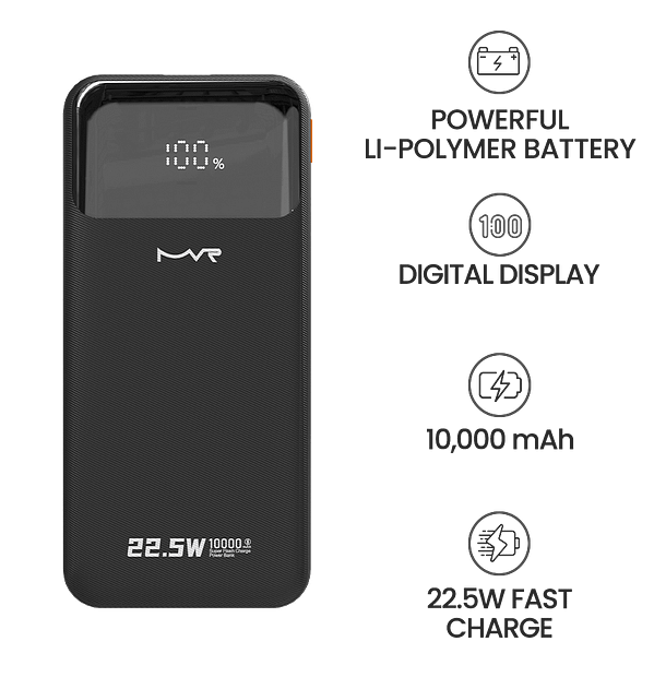 10000mAh Power Bank with Built - in Cable - MVR Rapid 10W Fast Charging | Compact & Portable (Black) - Image 8