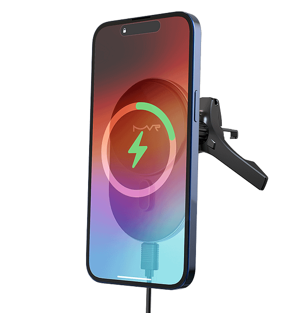 MVR T2 MagSafe Car Mount - 15W Qi Fast Charging | Glossy Black, Strong Magnetic Hold & 360° Adjustable - Image 6