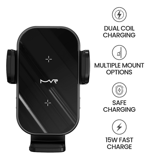 MVR T7 Wireless Car Charger - 15W Fast Charging | Dual - Coil Alignment, One - Hand Operation & Air Vent Clip (Black) - Image 8