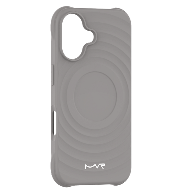 Grey MVR Wave Silicone Back Cover for iPhone 16, soft and flexible protection