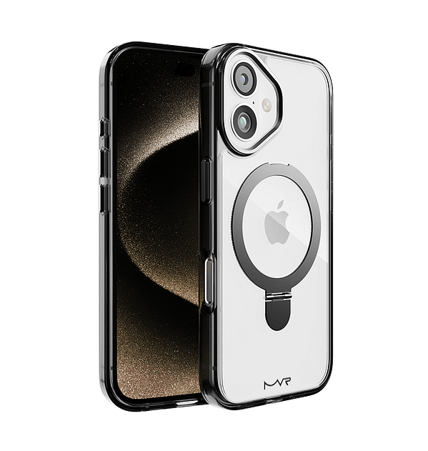 Smokey Black MVR Stellar Stand Back Cover for iPhone 16 Plus, sturdy and versatile