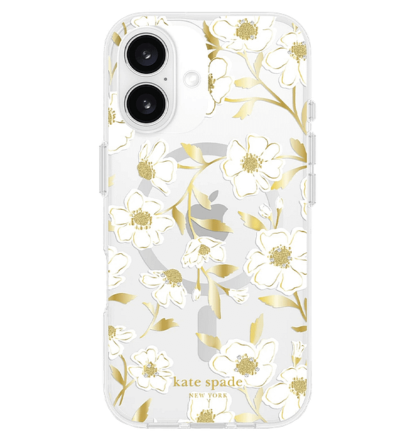 White Kate Spade Floral MagSafe Case Back Cover for iPhone 16, elegant and floral