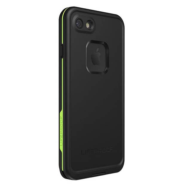 Black/lime Lifeproof Fre back cover for iPhone 7/8/SE2, rugged and waterproof.
