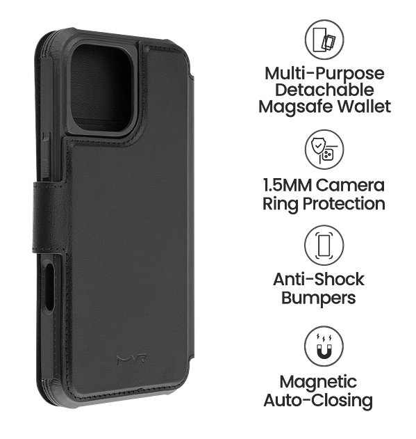 iPhone 16 Pro Max MVR Luxe Guard MagSafe Wallet Case - Black | Detachable Flip Cover, Card Holder - Image 5
