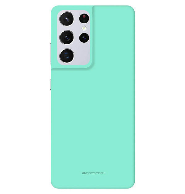 Mint Mercury soft-feel silicone case for Samsung Galaxy S21 Ultra.