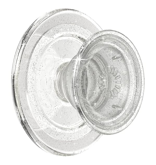 Clear glitter silver PopGrip for a sleek, stylish grip on your phone