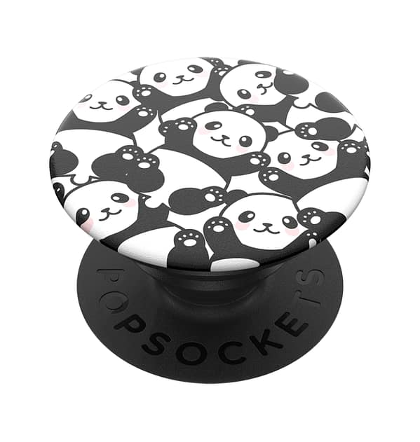 Pandamonium PopGrip with an expanding kickstand for easy phone use and grip