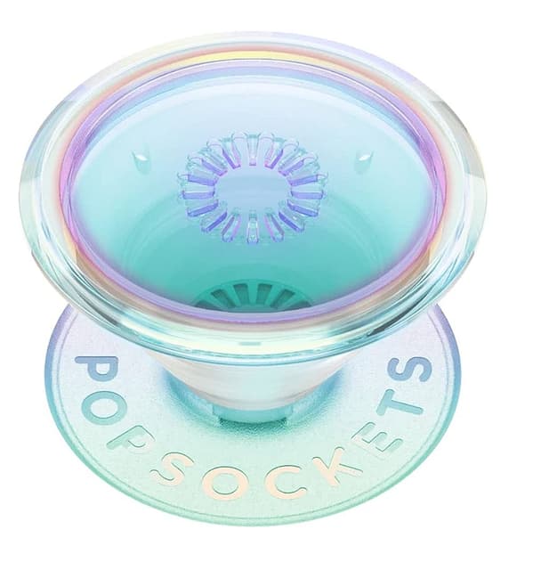 Iridescent PopGrip with adhesive for a secure phone grip and trendy style