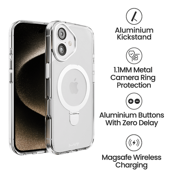 iPhone 16 Plus MVR Stellar Stand Case - Premium Stand Cover (Silver) | Adjustable Viewing Angles + Drop Protection - Image 5
