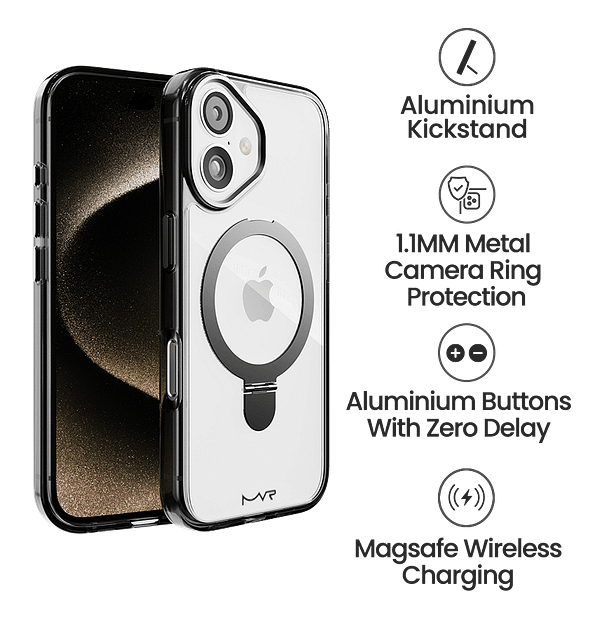 iPhone 16 Plus MVR Stellar Stand Case - Kickstand Silicone Cover (Smokey Black) | Hands - Free Viewing + Enhanced Protection - Image 5