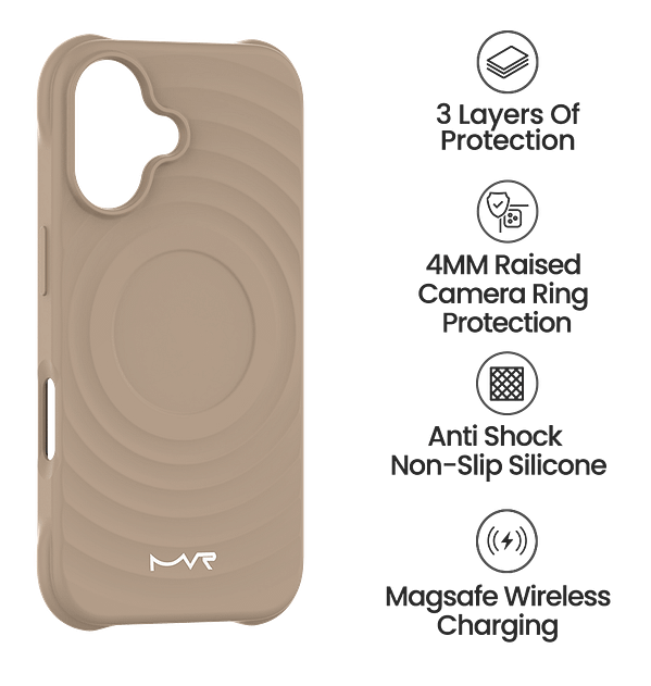 iPhone 16 Plus MVR Wave Silicone Case - Soft - Tech Protective Cover (Sand) | Anti - Slip Grip + MagSafe Compatible - Image 5