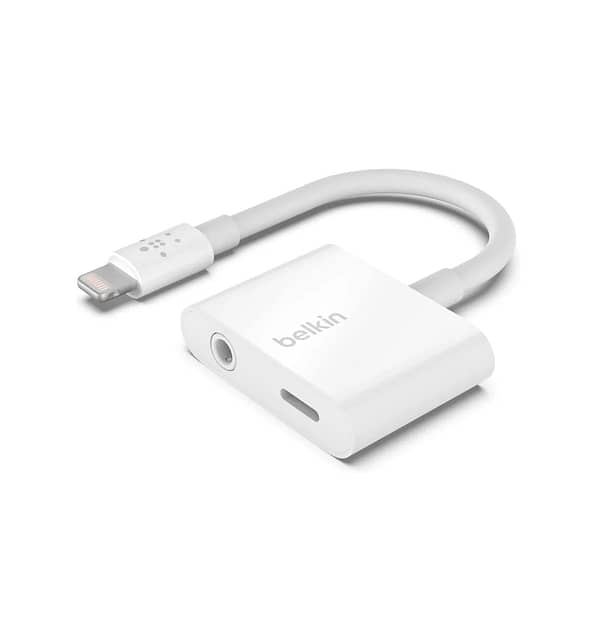 Belkin Rockstar Audio + Charge - Lightning Cable & iPhone Charger Adapter - Audio Phone Charger - White