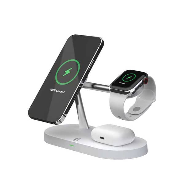 EFM FLUX 4 in 1  Wireless Charging Dock W/42W Wall Charger - Silver