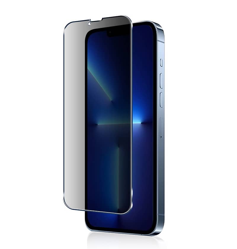 Black Privacy tempered glass for iPhone 13 Pro Max/14 Plus, secure and private screen guard.