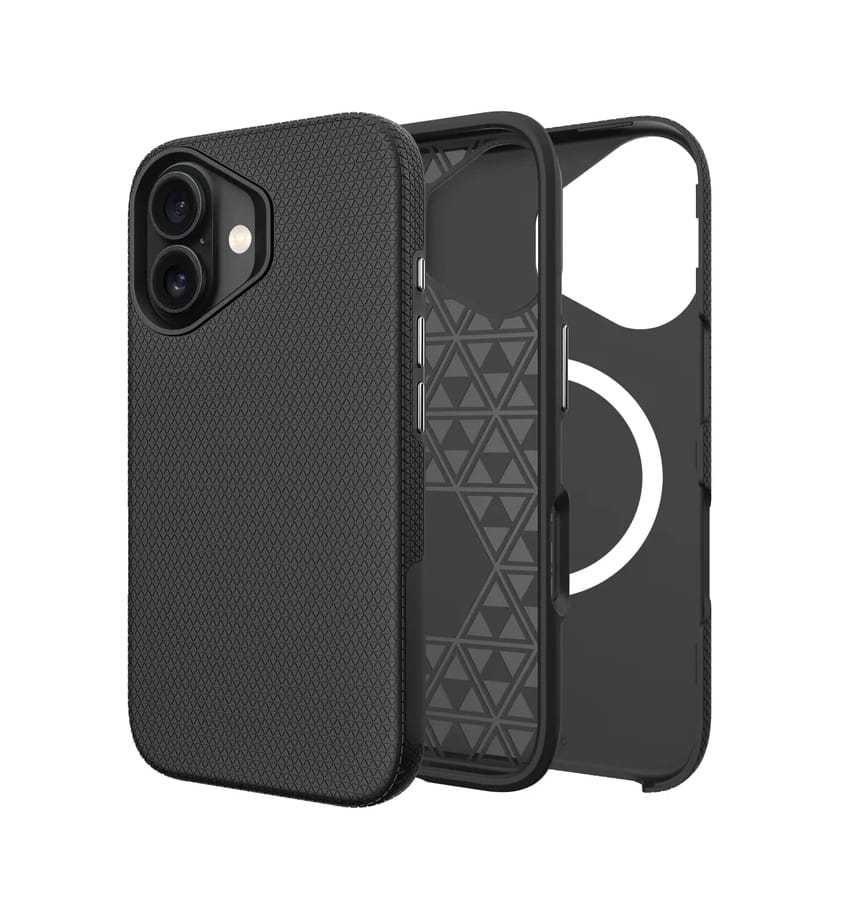 Black Triangle MagSafe Back Cover for iPhone 16 Plus, slim and secure design